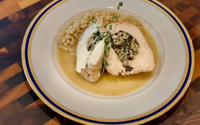 Chicken with Figs, Goat Cheese and Collards