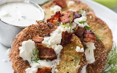 Fried Green Tomatoes with Buttermilk Feta Dressing